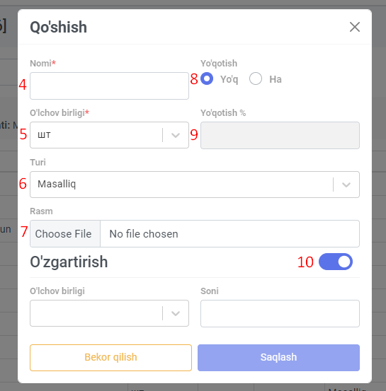 Element add modal