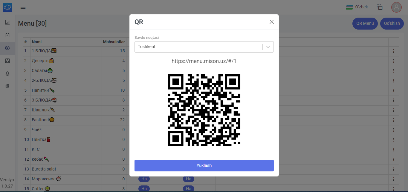 Menu code